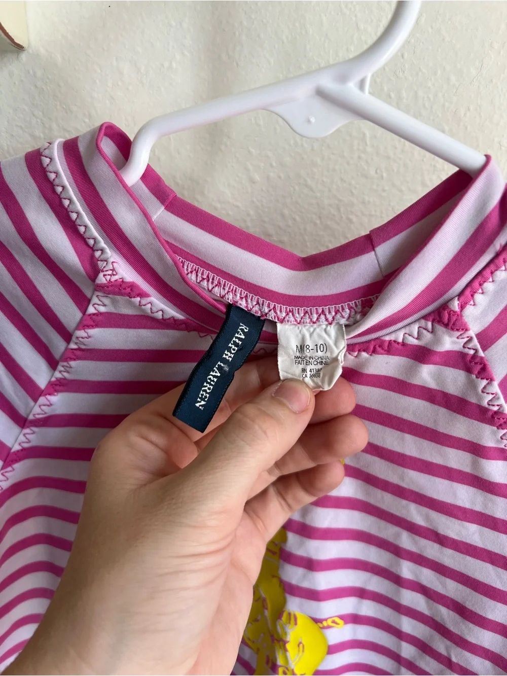 Ralph Lauren Hot Pink & White Striped Polo Pony Long Sleeve Top